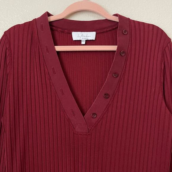 L'Academie Dress Womens Large Burgundy Red Midi Henley Ribbed Knit Stretchy - Picture 4 of 11
